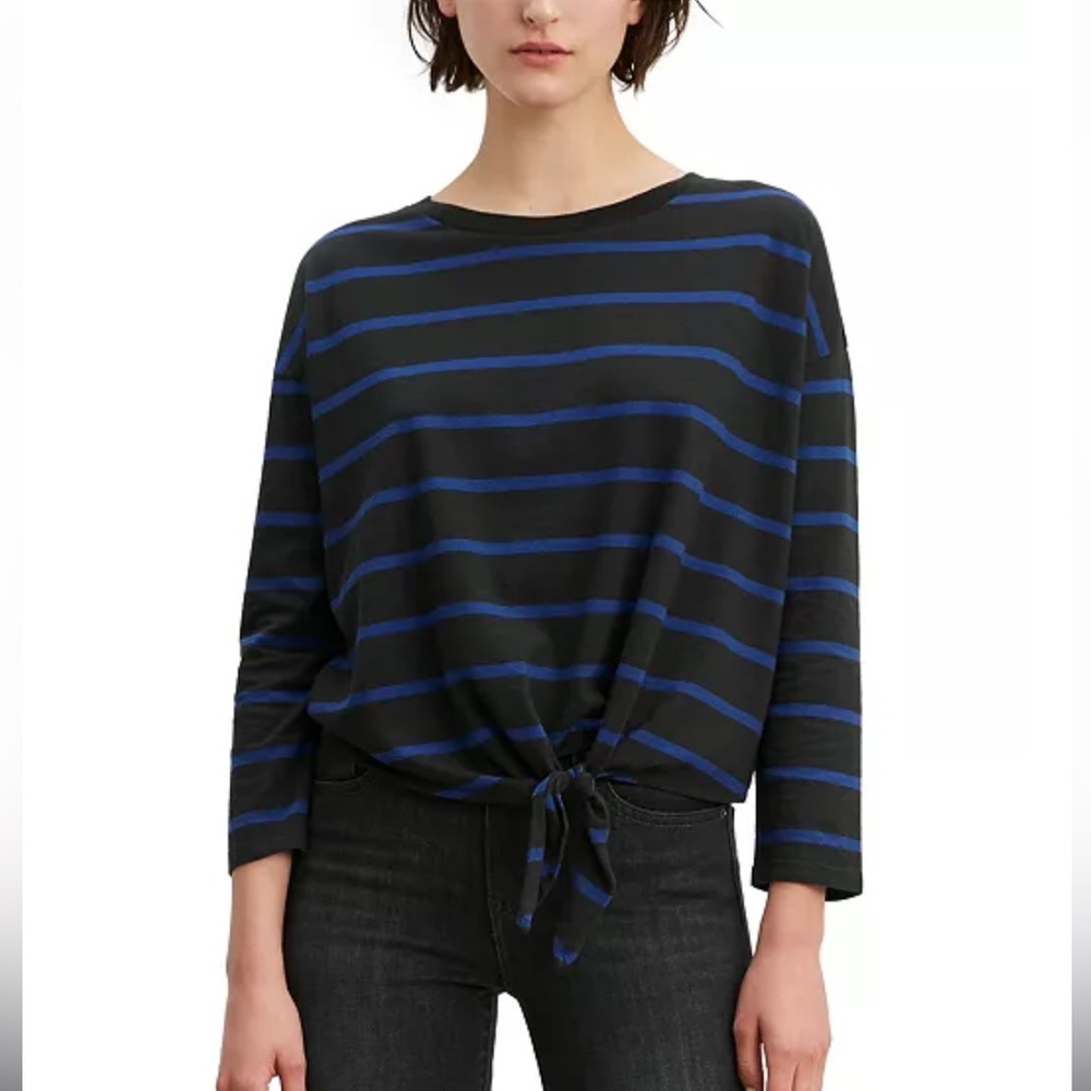 Levi's Womens Greta Striped Tie-Hem Cotton Top L/G/G